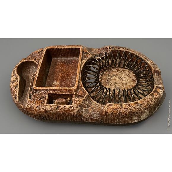VTG Pipe Tobacco Holder Ashtray Cigarette Tray Acorns Carved Smokers Dish Clay - Picture 4 of 5